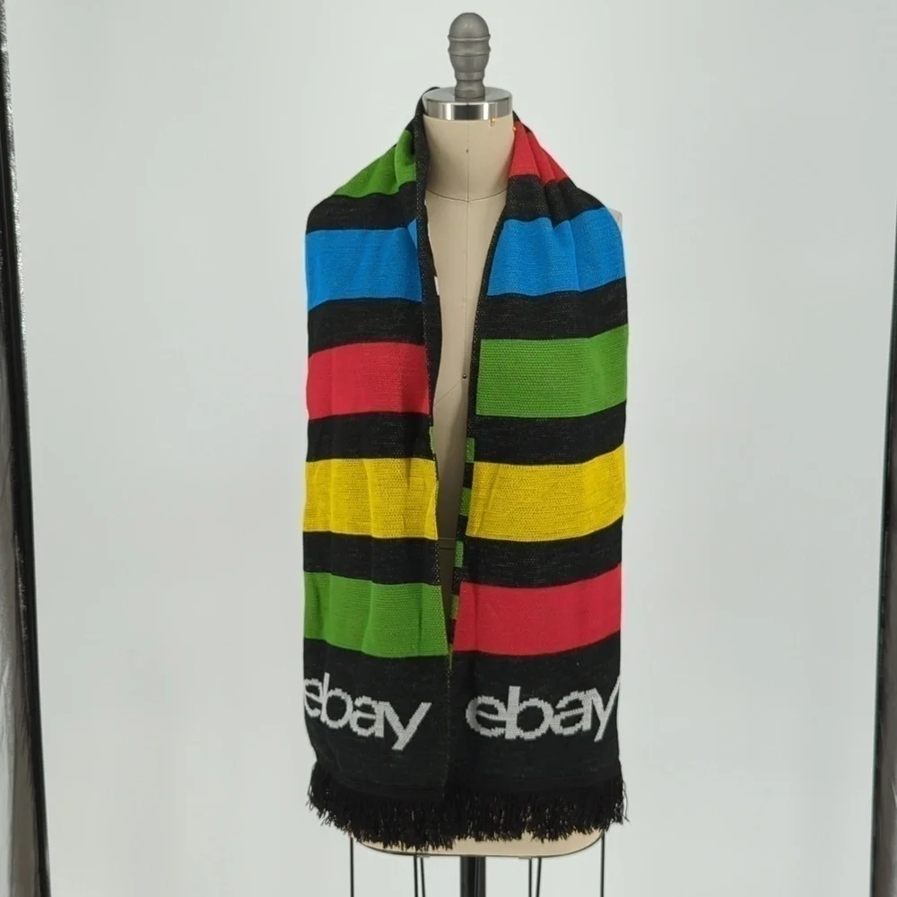 Ebay logo Knit Rectangle Scarf Black Red Blue Yellow 7.5in x 63in fall casual